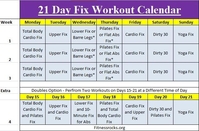 21 Day Fix Workout Schedule & Portion Control Diet Sheets
