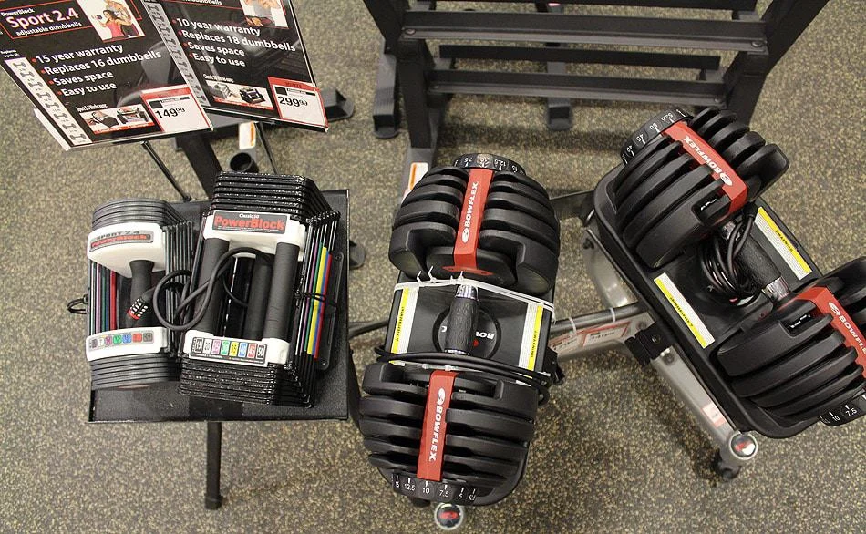 PowerBlock vs Bowflex adjustable dumbbells side by side comparison